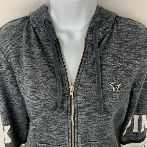 PINK Victoria's Secret Hoodie Zip-Up Sweatshirt Heather Gray - Picture 2 of 13